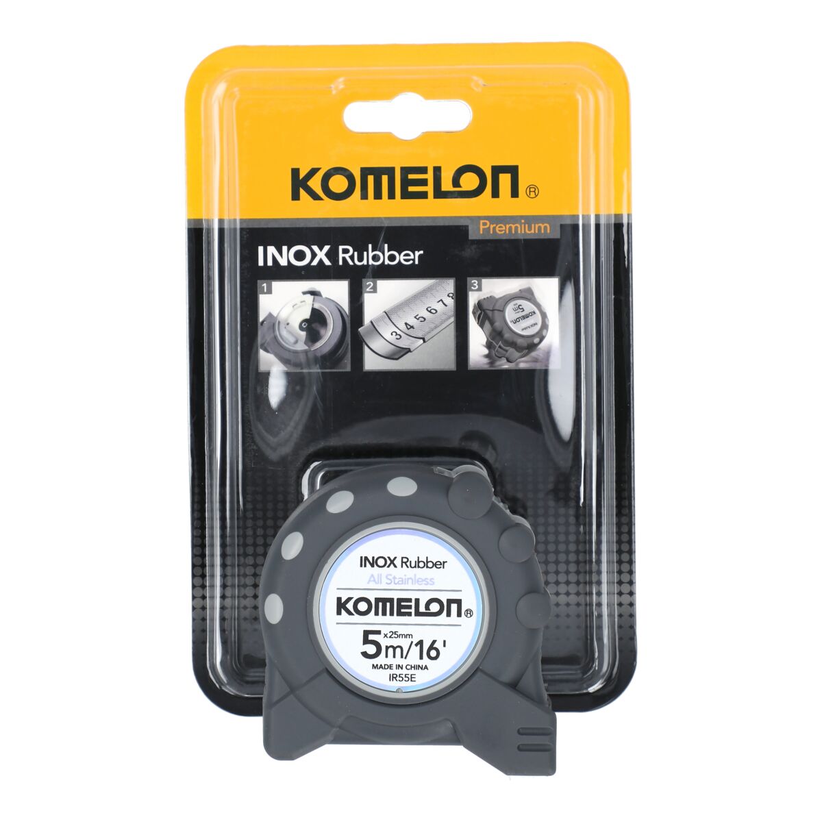 Komelon Inox Rubber Measuring Tape Black and Grey 5m